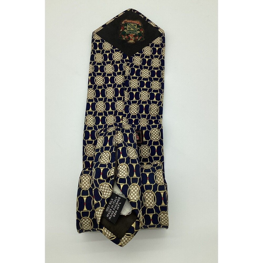 Vintage Paolo GUCCI Necktie 100% Silk Made In Italy Navy Blue Gold Designer Tie - Picture 6 of 6